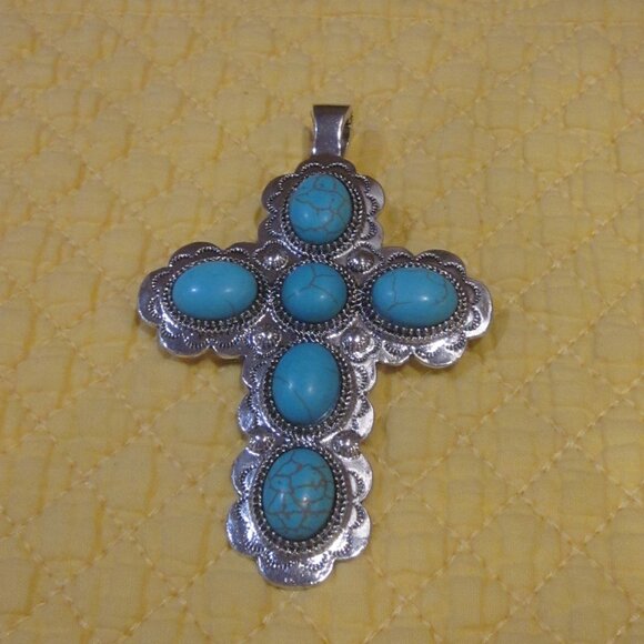 Source Unknown Jewelry - Turquoise Cross Silver Pendant or Bag Charm